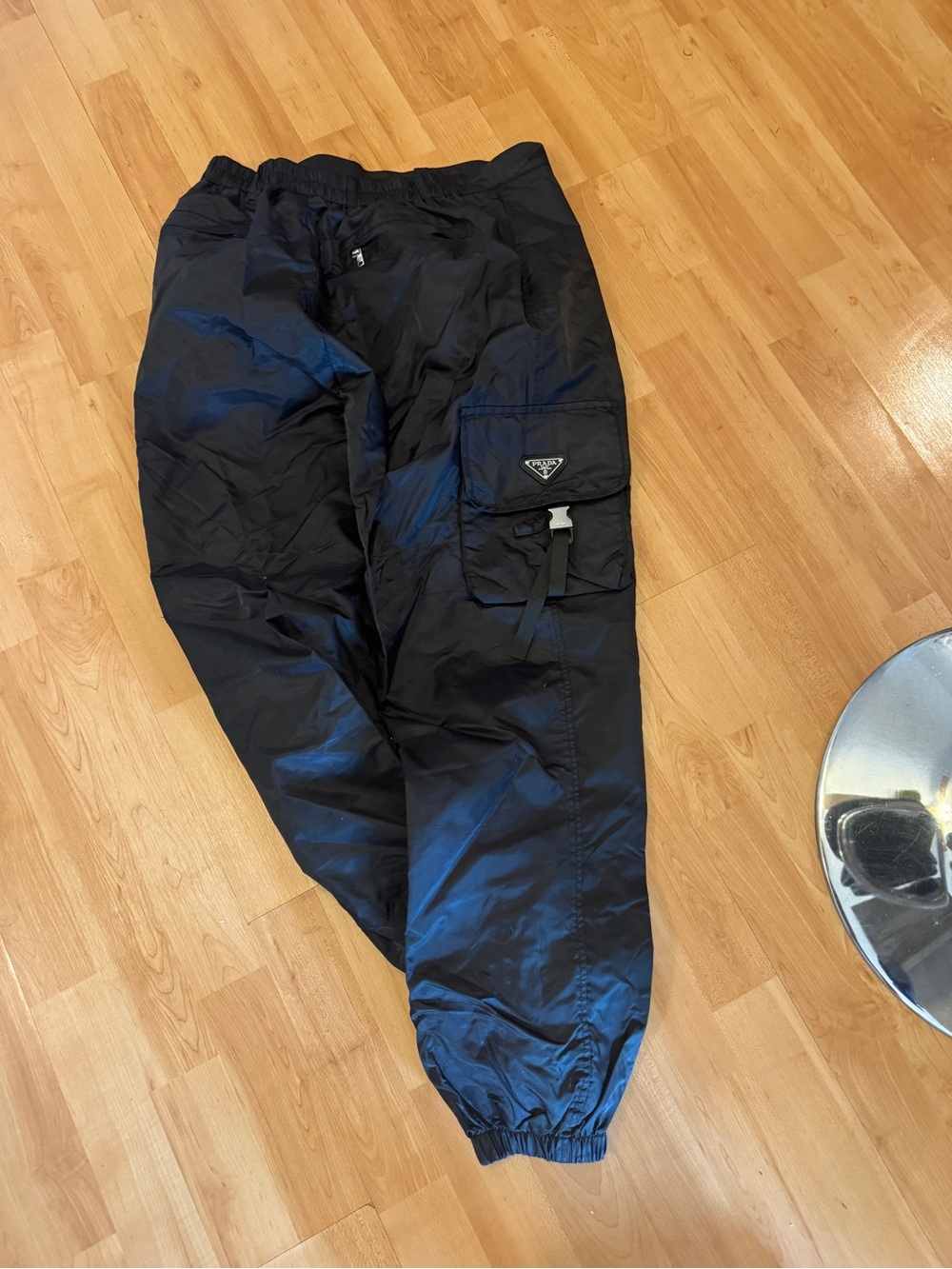 Prada Black Nylon Cargo Joggers with Logo Patch